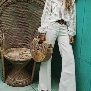 MOTHER The Cruiser Stayin’ Alive Flare White Wide Leg Denim Jeans White